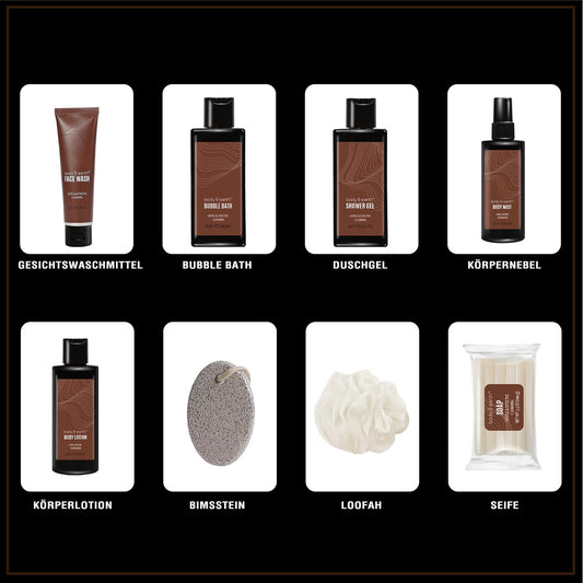 BODY & EARTH® Luxus Herren Geschenkset – 8-teiliges Sandelholz Wellness-Ritual für echte Entspannung und maskuline Pflege