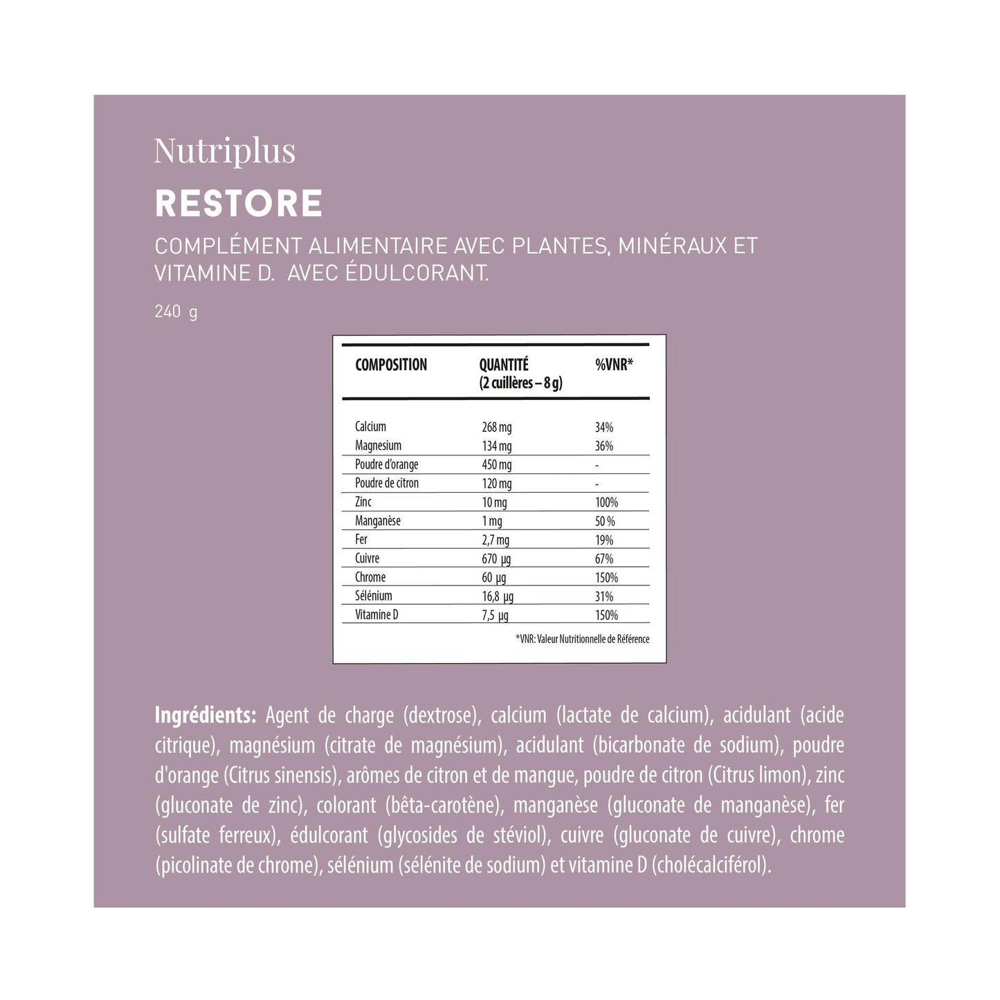 Farmasi NUTRIPLUS RESTORE 240 g – Mineralstoff- & Vitamin-Drink für Erholung und Schlaf