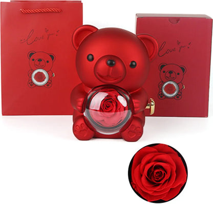 Ewige Rose Bär Geschenk für Frauen Ewige Rose Unendliche Rose Muttertag Valentinstag Ihre Rose Box Ewige Rose Halskette Damen Geschenk für Mama Oma Frau Freundin (rot)