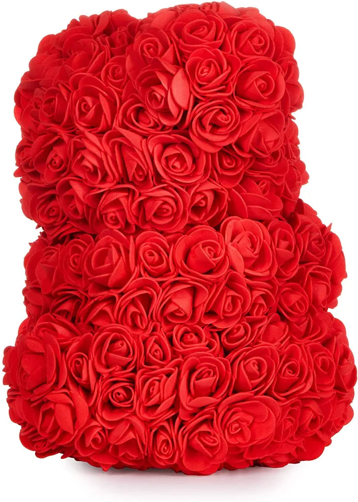 Rosenbär Blumenbär 25 cm - Blumen Geschenk zum Valentinstag Jahrestag Geburtstag Hochzeit - Geschenkbox inklusive - Rot mit Herz Weiß