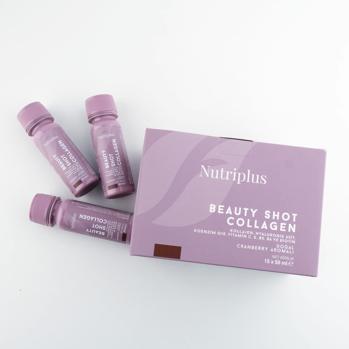 Nutriplus Beauty Shot Kollagen 15x50 ml | 5500 mg Kollagen + Hyaluronsäure, Biotin, Q10 & Vitamin C | Trinkkollagen Cranberry
