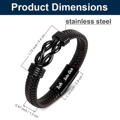 Premium Leather Bracelet for Men, Ich Liebe Dich Gifts for Men, Black, Stainless Steel Engraving, Braided with Magnetic Clasp, Leather Bracelet for Husband and Son