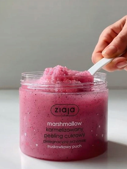 Ziaja – Marshmallow Zucker Körperpeeling, köstliche Pflege, Erdbeerflaum 300 ml