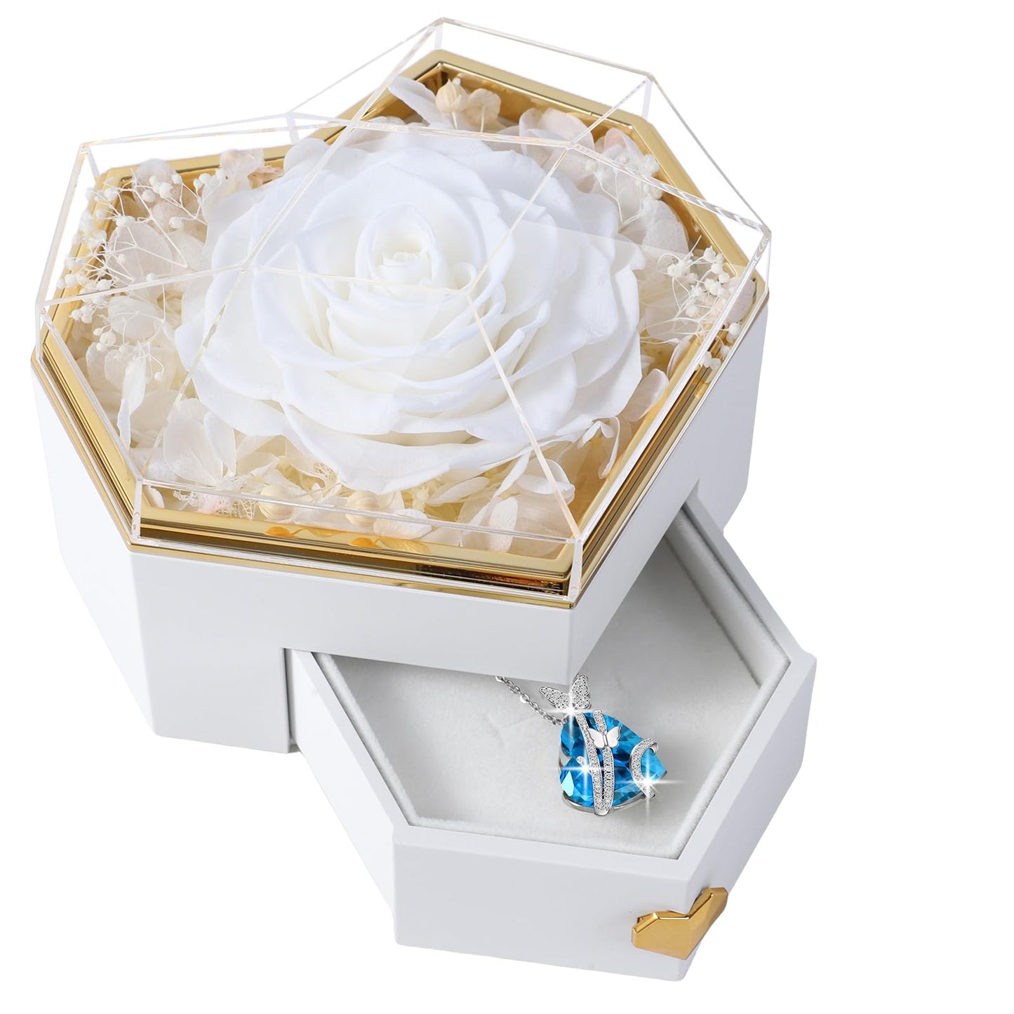 Ewige Rose mit Herz-Schmuck – Luxuriöses Geschenkset für besondere Momente