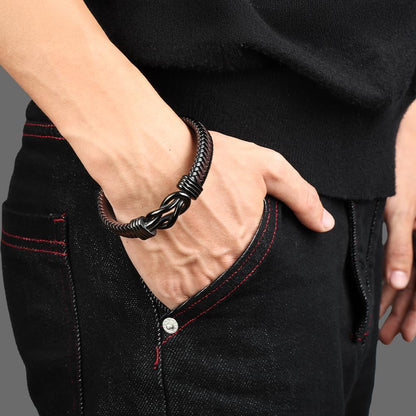 Premium Leather Bracelet for Men, Ich Liebe Dich Gifts for Men, Black, Stainless Steel Engraving, Braided with Magnetic Clasp, Leather Bracelet for Husband and Son