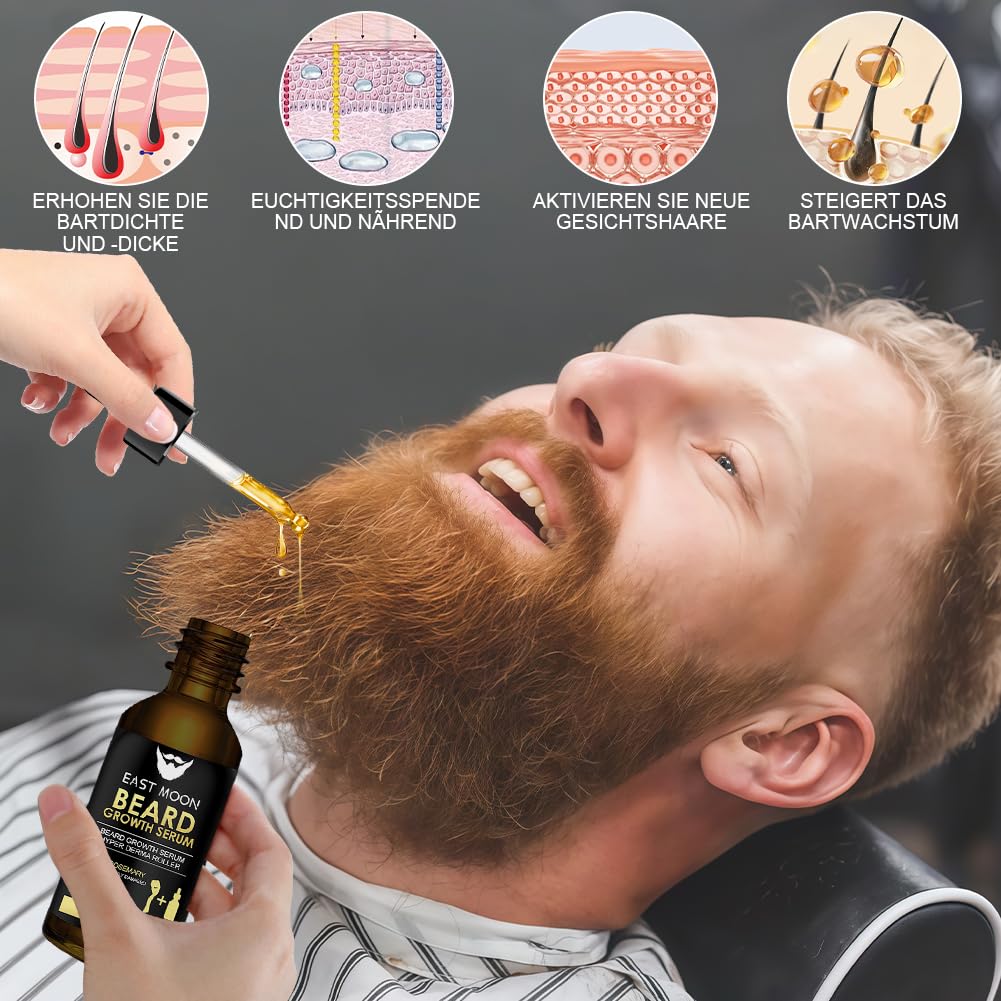 Bartwachstum Set für Männer – Beard Growth Kit mit Derma Roller & Bartöl (60 ml) – Natürliches Bartwuchs Serum für dichteren Bart, Schnurrbart & Haarwachstum – Ideales Geschenk für Männer