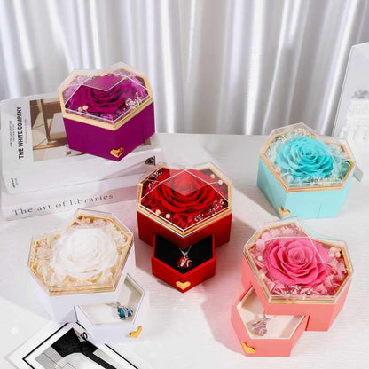 Ewige Rose mit Herz-Schmuck – Luxuriöses Geschenkset für besondere Momente