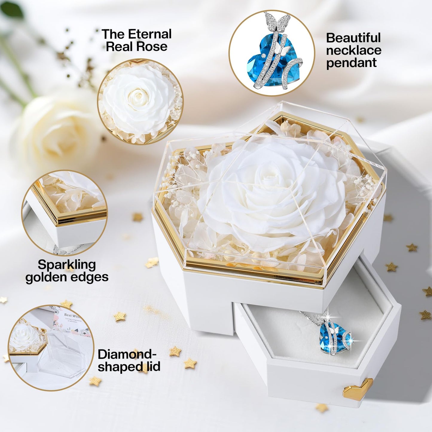 Ewige Rose mit Herz-Schmuck – Luxuriöses Geschenkset für besondere Momente