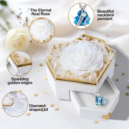 Ewige Rose mit Herz-Schmuck – Luxuriöses Geschenkset für besondere Momente