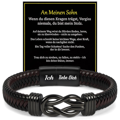 Premium Leather Bracelet for Men, Ich Liebe Dich Gifts for Men, Black, Stainless Steel Engraving, Braided with Magnetic Clasp, Leather Bracelet for Husband and Son