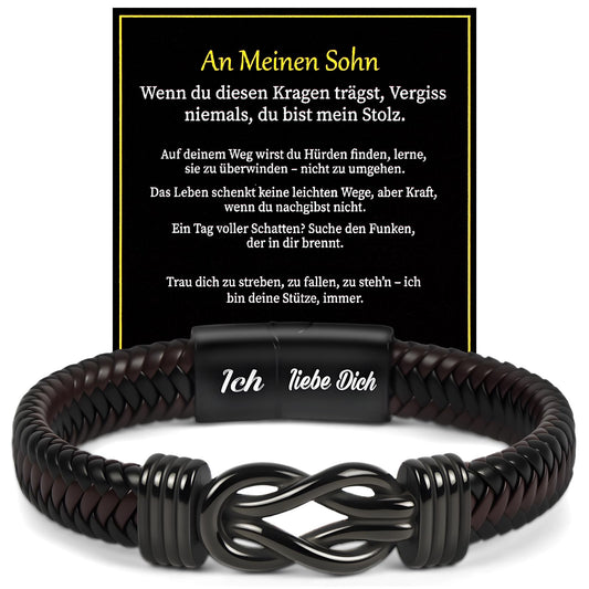 Premium Leather Bracelet for Men, Ich Liebe Dich Gifts for Men, Black, Stainless Steel Engraving, Braided with Magnetic Clasp, Leather Bracelet for Husband and Son