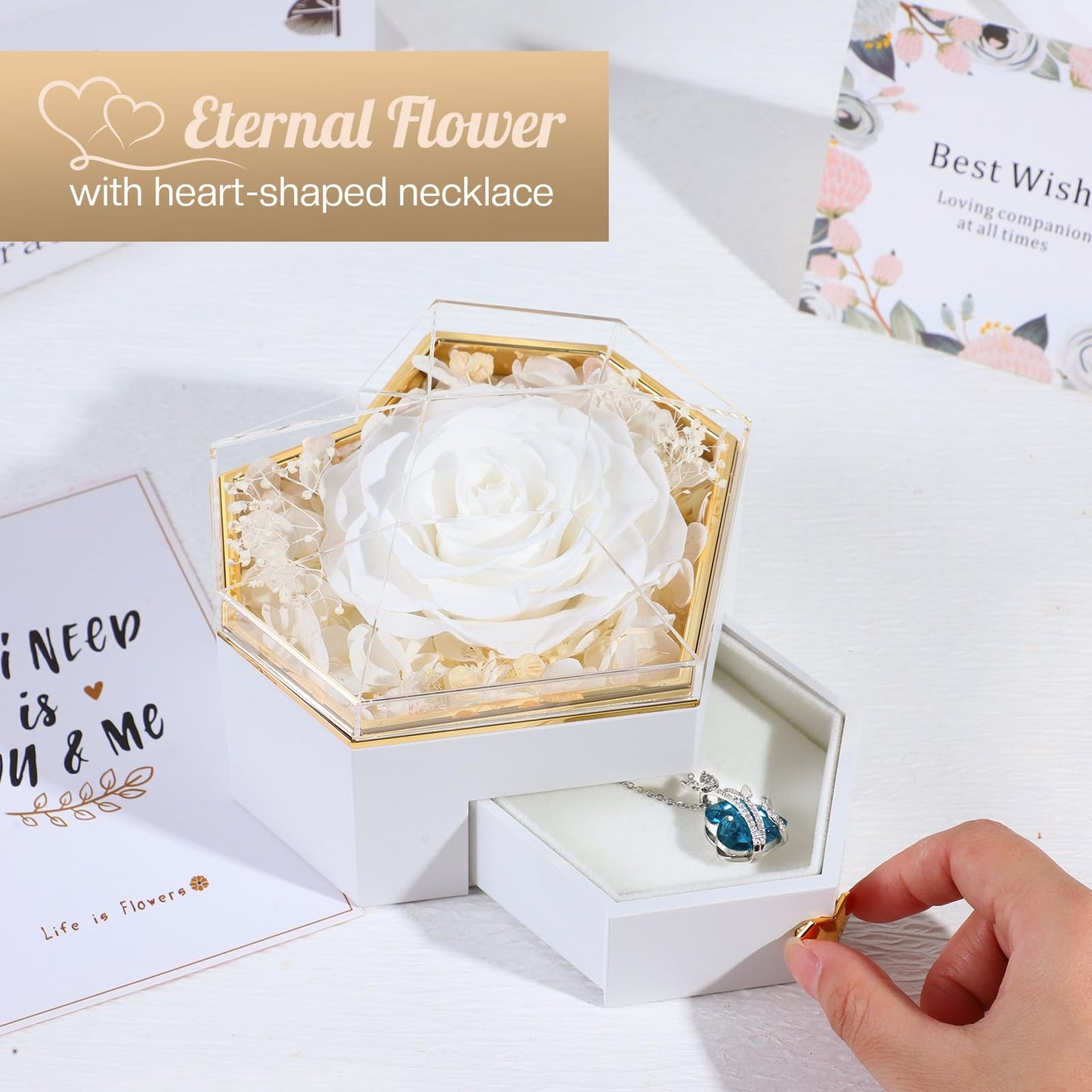 Ewige Rose mit Herz-Schmuck – Luxuriöses Geschenkset für besondere Momente