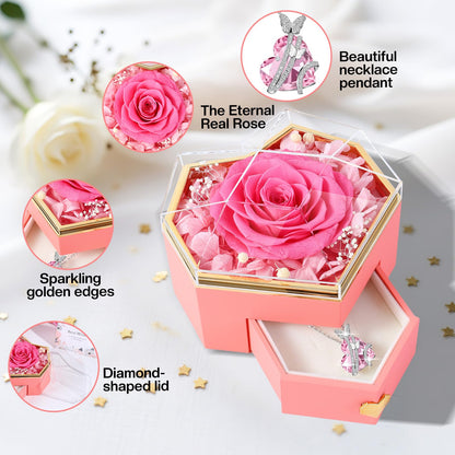 Ewige Rose mit Herz-Schmuck – Luxuriöses Geschenkset für besondere Momente