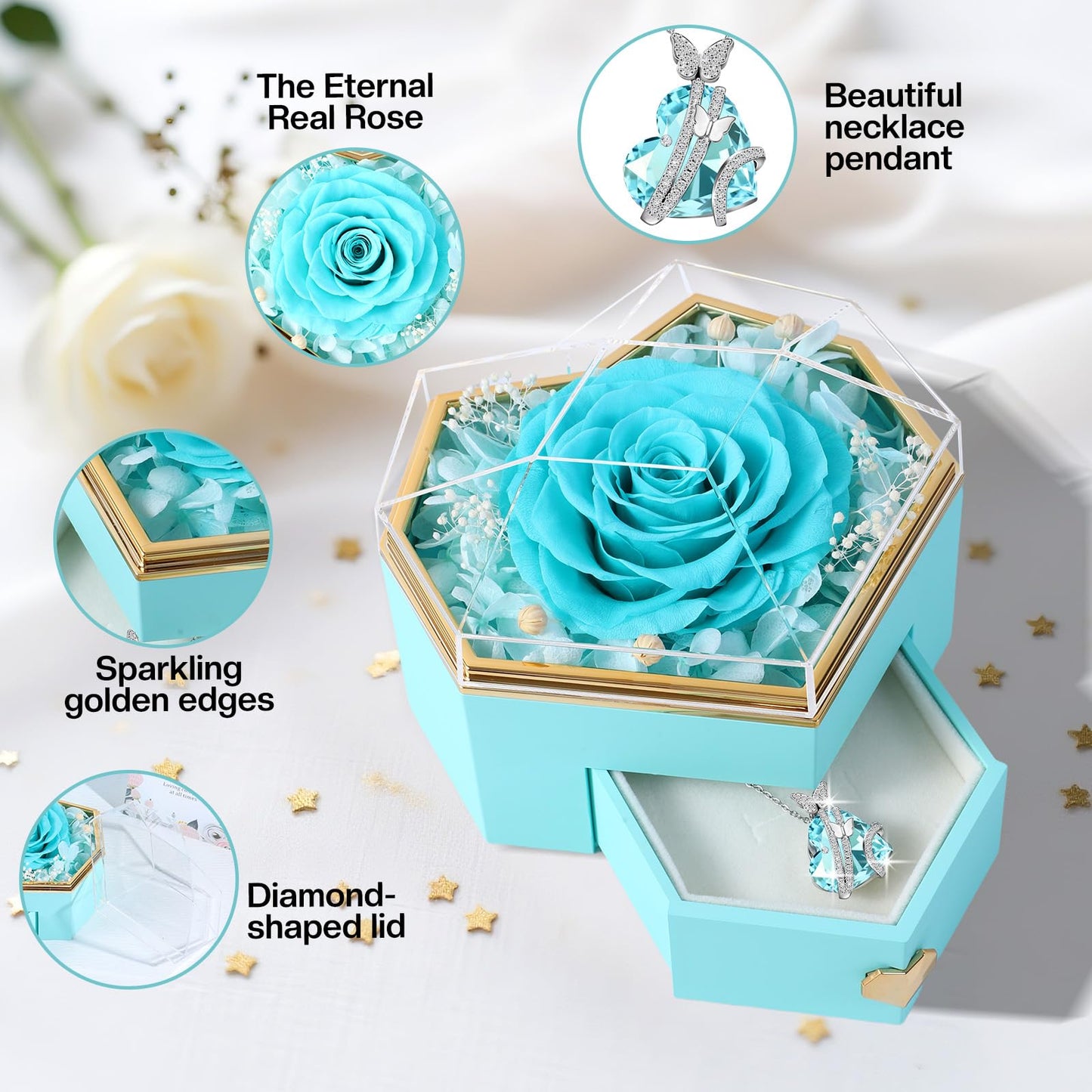 Ewige Rose mit Herz-Schmuck – Luxuriöses Geschenkset für besondere Momente
