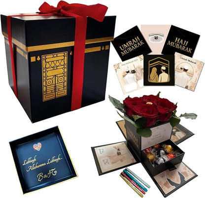 KBruShop Eid Mubarak – Premium Kaaba Geschenkbox mit Ewigen Rosen & Halal-Süßigkeiten
