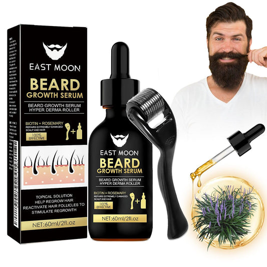 Bartwachstum Set für Männer – Beard Growth Kit mit Derma Roller & Bartöl (60 ml) – Natürliches Bartwuchs Serum für dichteren Bart, Schnurrbart & Haarwachstum – Ideales Geschenk für Männer