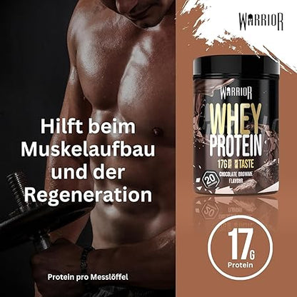 Warrior Whey Proteinpulver 500g (Schoko-Brownie) – muskelaturaufbau & Regeneration – Protein-Shake mit BCAAs, kohlenhydratarm & lecker – 20 Portionen für Fitness, Training & Sporternährung