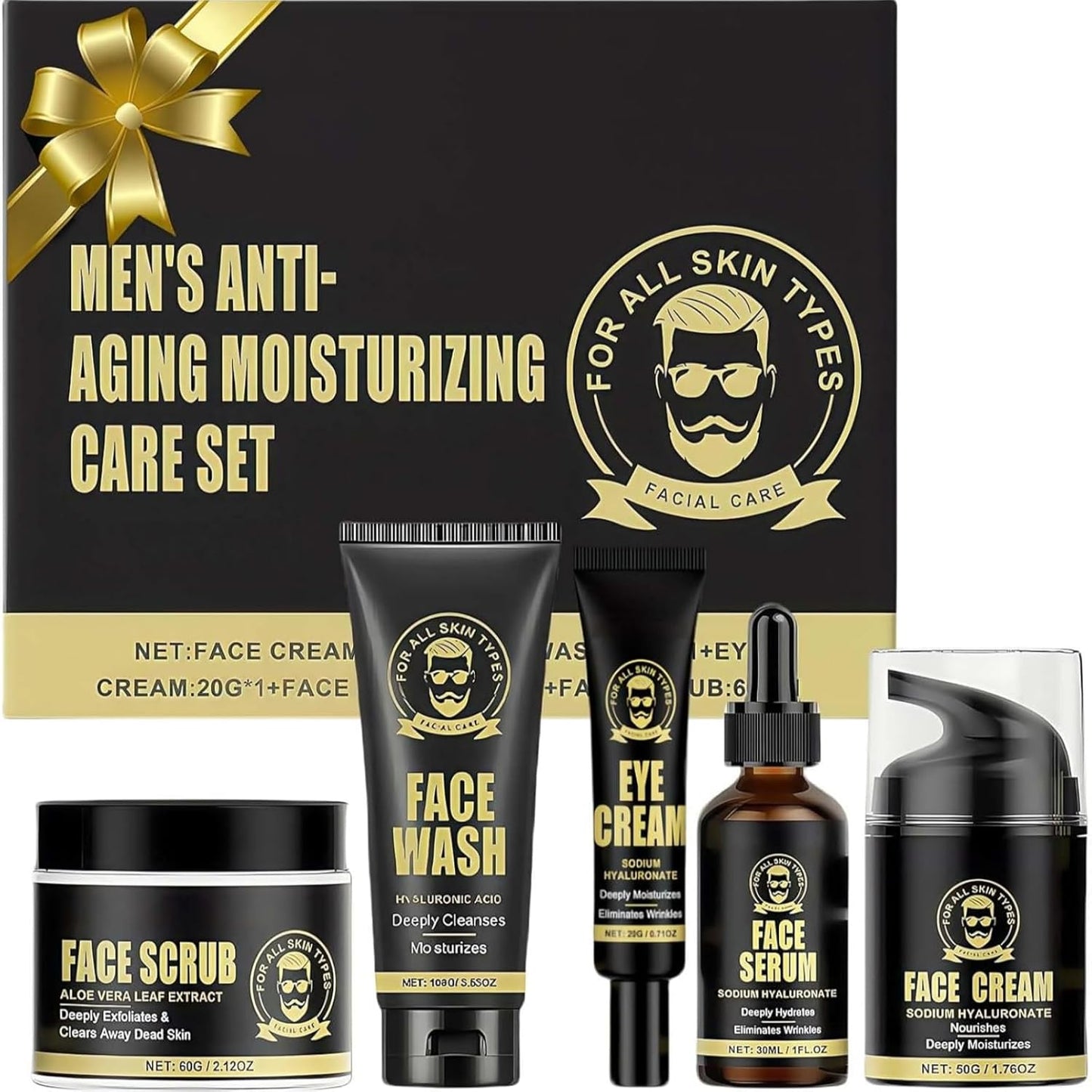 Altherona Gesichtspflege Set für Männer – 5-teiliges Face Care Komplettset mit Reinigungsgel, Peeling, Serum, Augencreme & Gesichtscreme – Ideales Geschenk für Männer