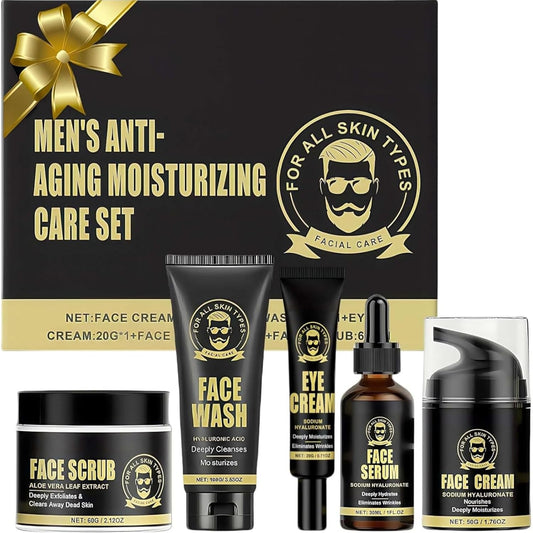 Altherona Gesichtspflege Set für Männer – 5-teiliges Face Care Komplettset mit Reinigungsgel, Peeling, Serum, Augencreme & Gesichtscreme – Ideales Geschenk für Männer