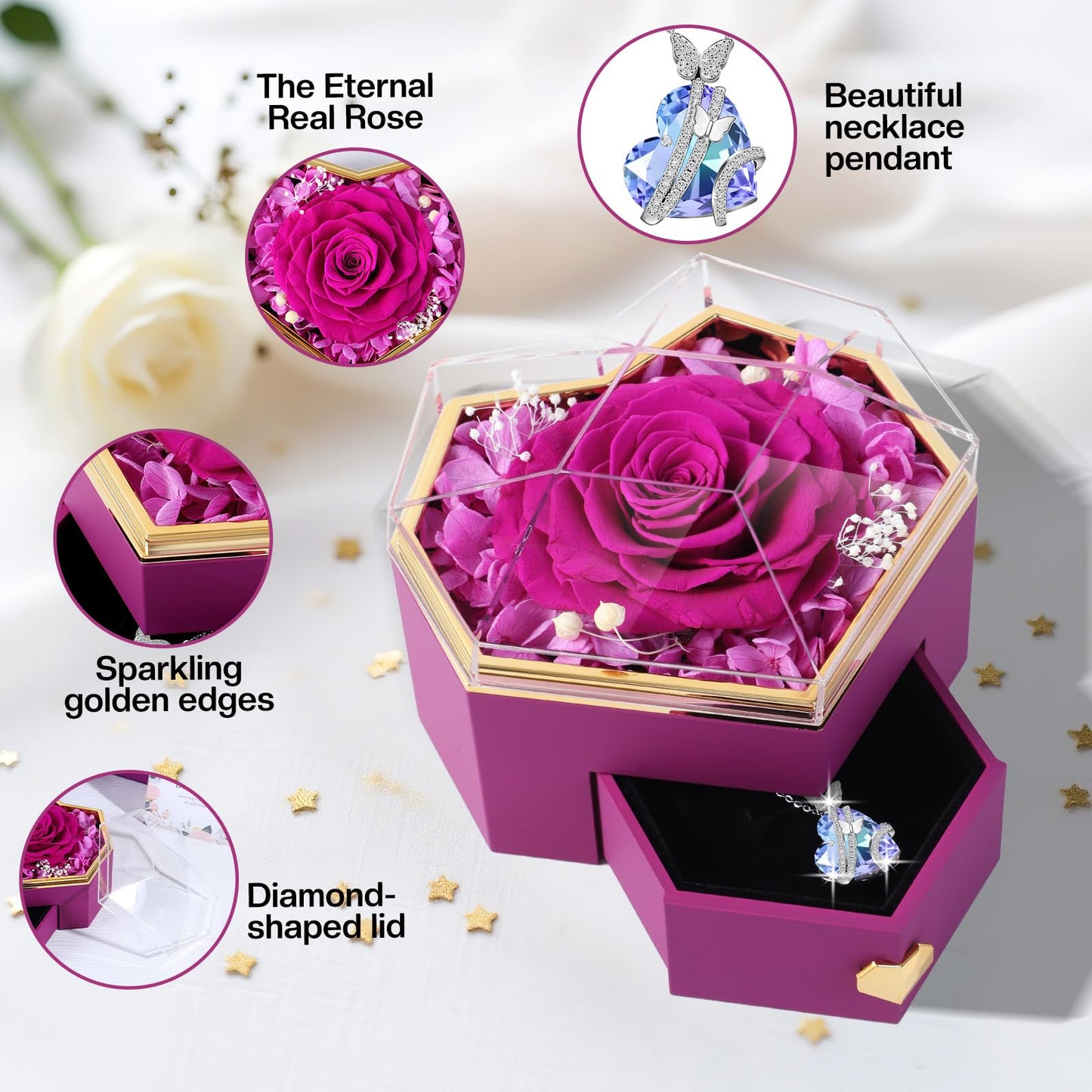 Ewige Rose mit Herz-Schmuck – Luxuriöses Geschenkset für besondere Momente
