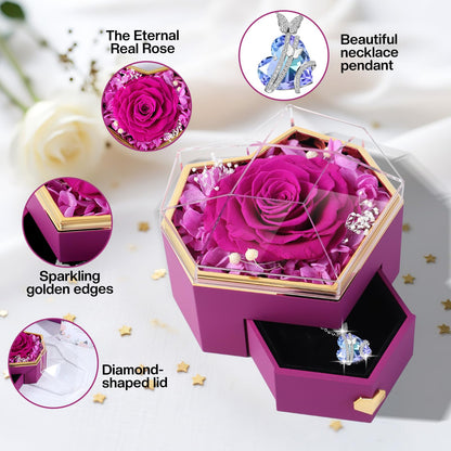Ewige Rose mit Herz-Schmuck – Luxuriöses Geschenkset für besondere Momente