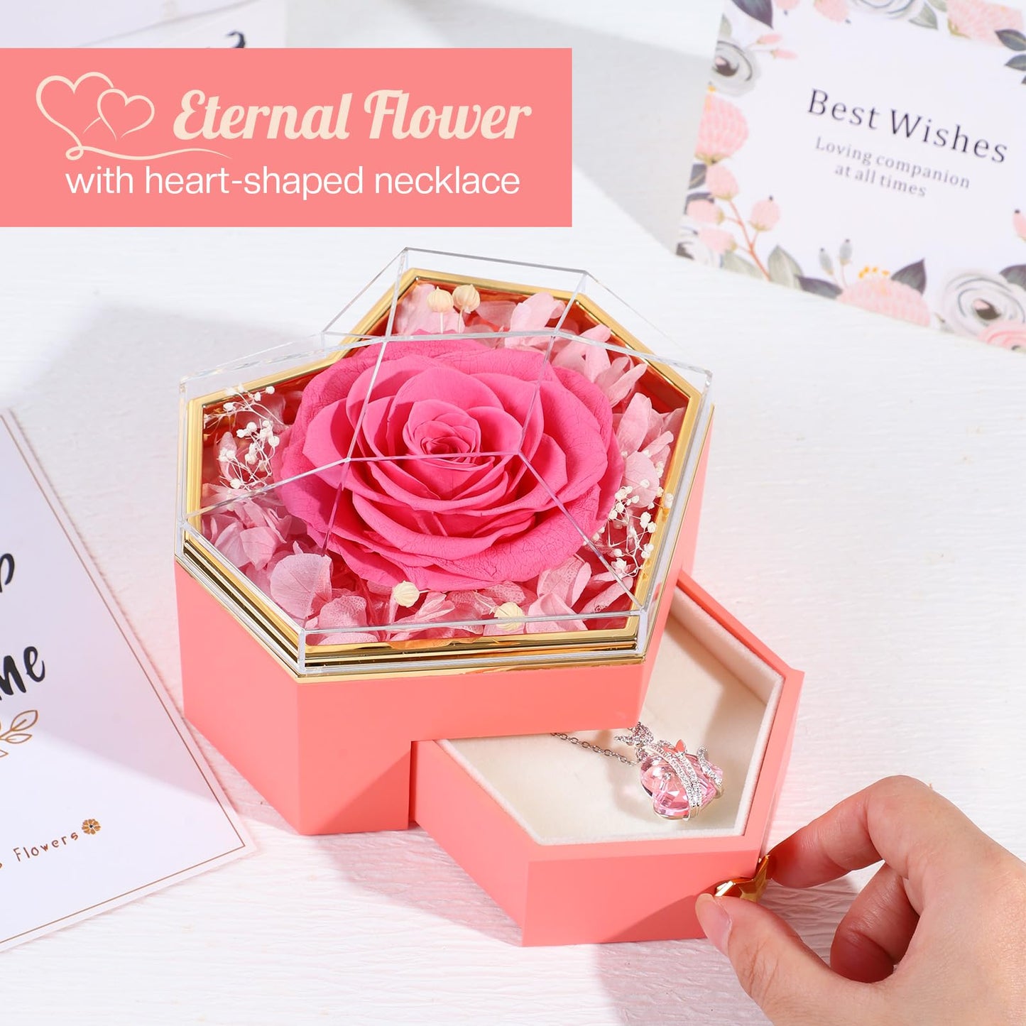 Ewige Rose mit Herz-Schmuck – Luxuriöses Geschenkset für besondere Momente