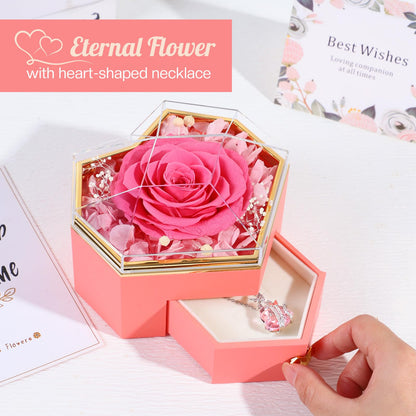 Ewige Rose mit Herz-Schmuck – Luxuriöses Geschenkset für besondere Momente