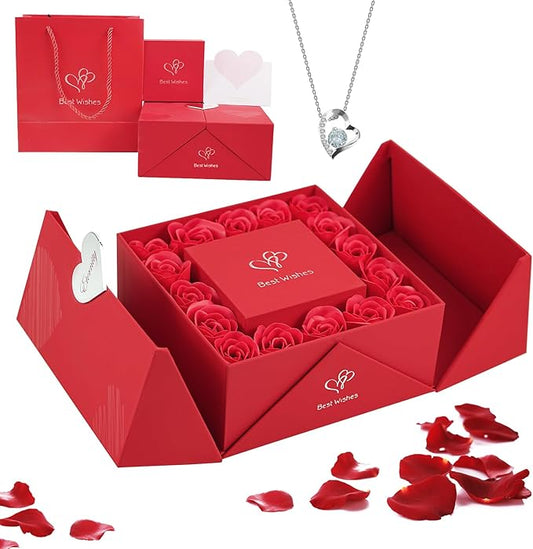 Ewige Eleganz – Luxus Rosen Geschenkbox mit Silberherz-Halskette