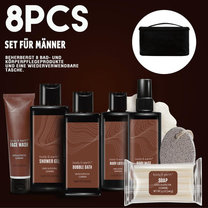 BODY & EARTH® Luxus Herren Geschenkset – 8-teiliges Sandelholz Wellness-Ritual für echte Entspannung und maskuline Pflege