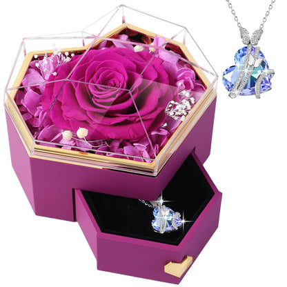 Ewige Rose mit Herz-Schmuck – Luxuriöses Geschenkset für besondere Momente