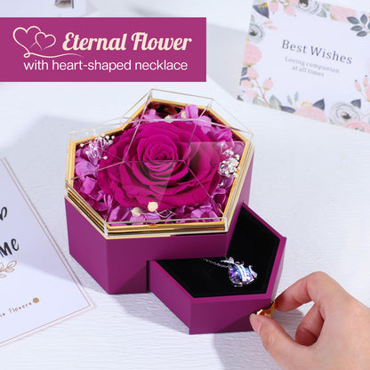 Ewige Rose mit Herz-Schmuck – Luxuriöses Geschenkset für besondere Momente
