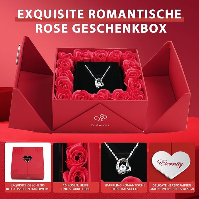 Ewige Eleganz – Luxus Rosen Geschenkbox mit Silberherz-Halskette