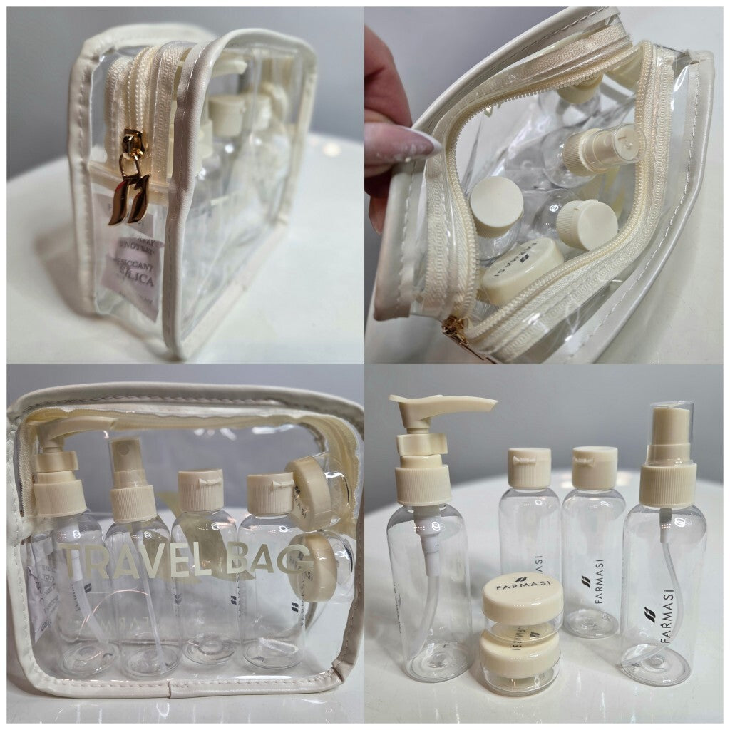 FARMASI Travel Bag Set – Reise-Kosmetiktasche mit nachfüllbaren Flaschen (7-teiliges Set)