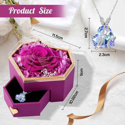 Ewige Rose mit Herz-Schmuck – Luxuriöses Geschenkset für besondere Momente