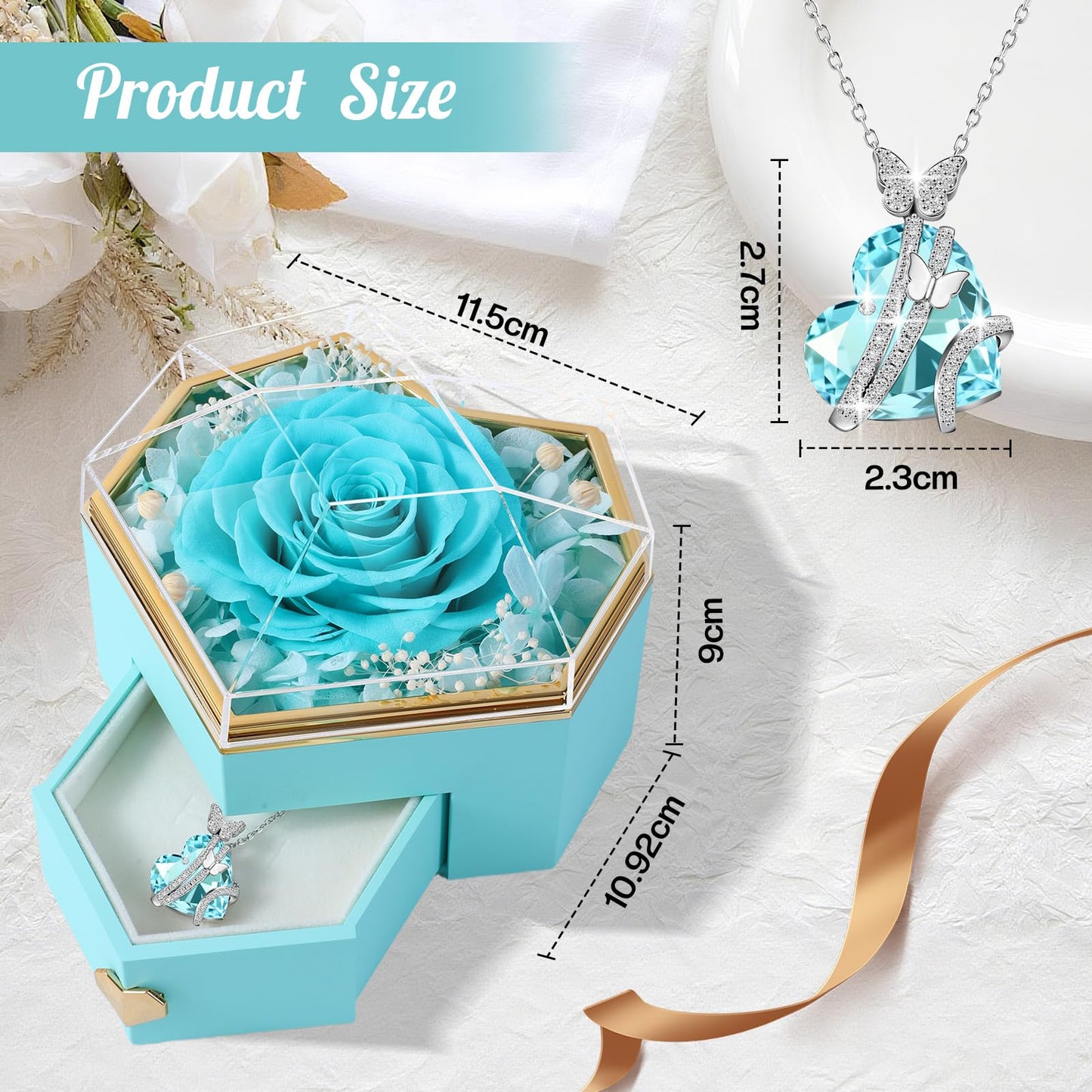 Ewige Rose mit Herz-Schmuck – Luxuriöses Geschenkset für besondere Momente