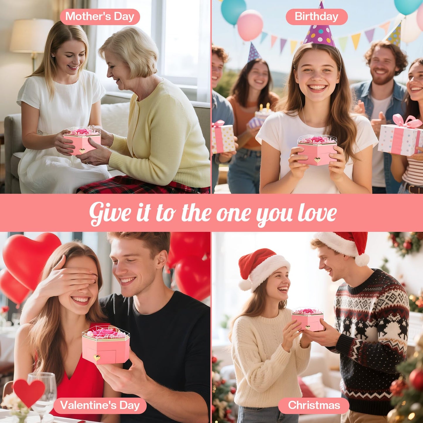 Ewige Rose mit Herz-Schmuck – Luxuriöses Geschenkset für besondere Momente