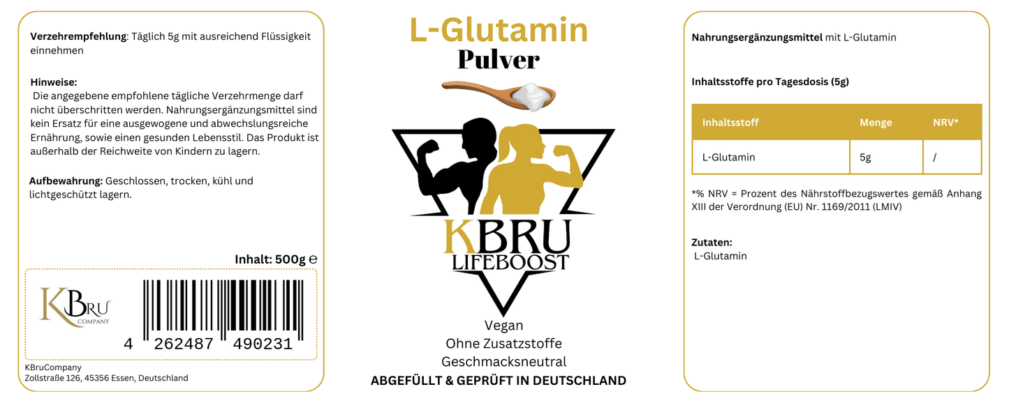 KBru LifeBoost L-Glutamin Pulver - 500g