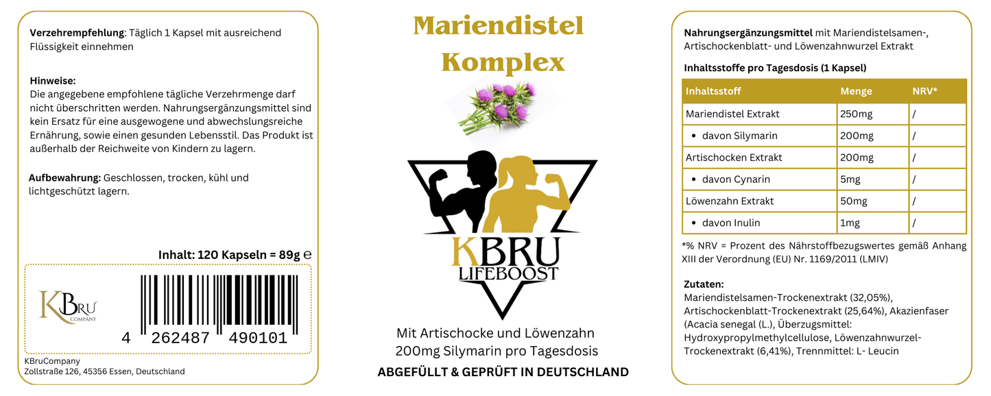 KBru LifeBoost Mariendistel Artischocke Löwenzahn Komplex – 120 Kapseln