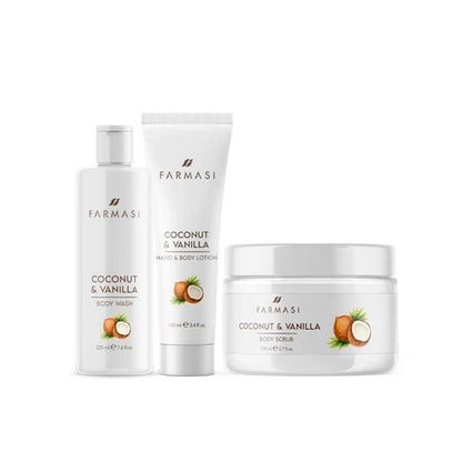 Farmasi Body Care Set – Coconut & Vanilla Wellness Geschenkset (Duschgel, Peeling & Balsam)