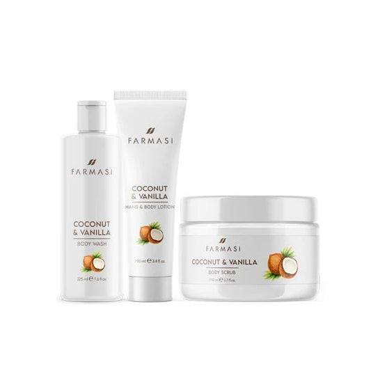 Farmasi Body Care Set – Coconut & Vanilla Wellness Geschenkset (Duschgel, Peeling & Balsam)