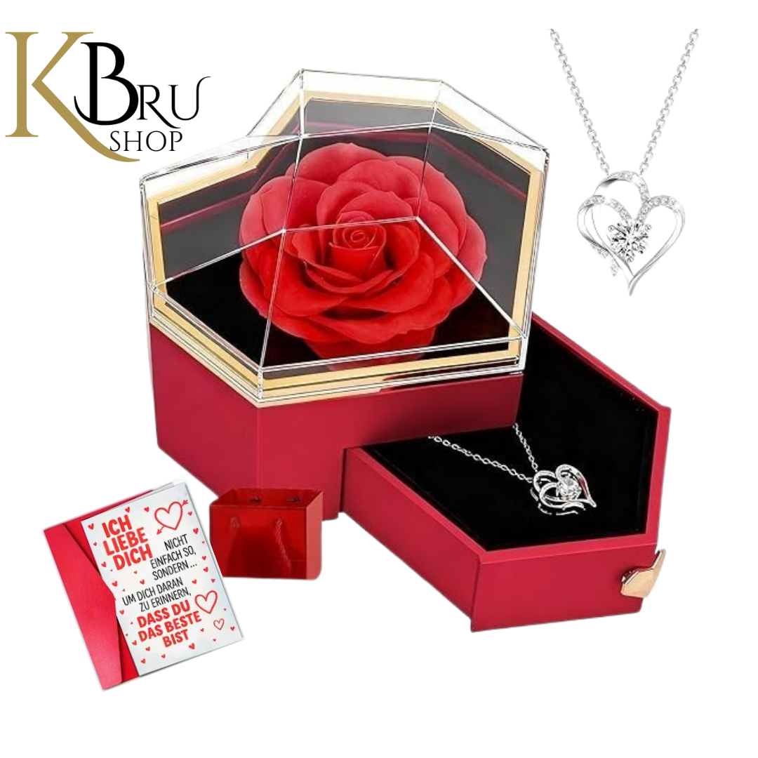 Geschenkset mit konservierter Rose & Halskette inkl. Grußkarte - liebevolle Geschenkidee KBruShop
