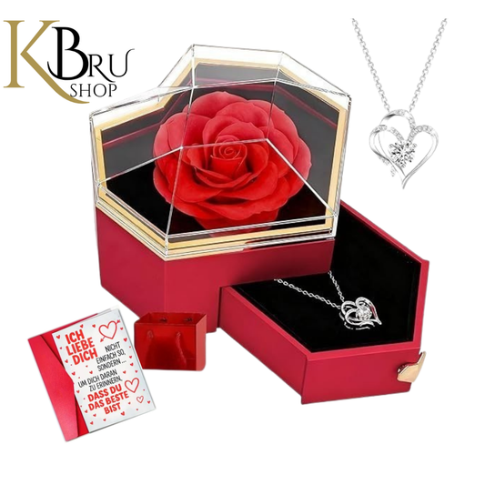 Geschenkset mit konservierter Rose & Halskette inkl. Grußkarte - liebevolle Geschenkidee KBruShop