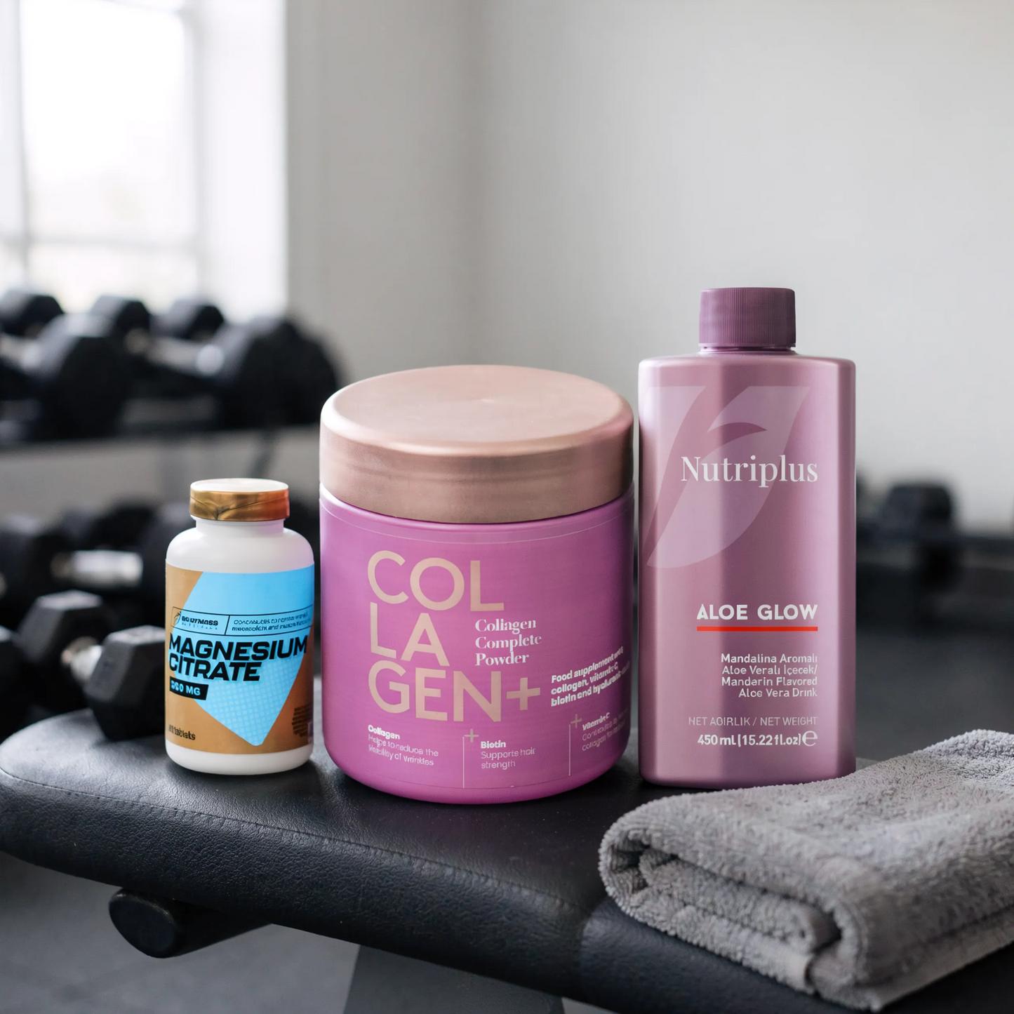 Beauty Kur Set – Kollagen Pulver, Magnesium 200 mg, Aloe Vera Konzentrat – Wellness Geschenkset + GRATIS Skin Hair Nails