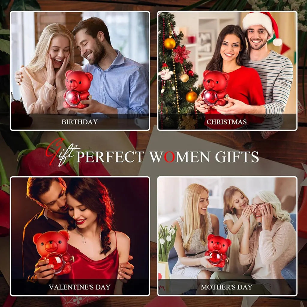 Ewige Rose Bär Geschenk für Frauen Ewige Rose Unendliche Rose Muttertag Valentinstag Ihre Rose Box Ewige Rose Halskette Damen Geschenk für Mama Oma Frau Freundin (rot)