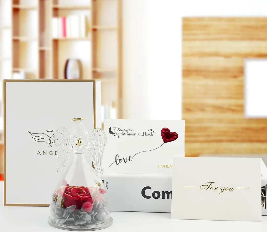 Ewige Rose Engel Geschenke für Frauen Mutter Oma Freundin Muttertag Rot