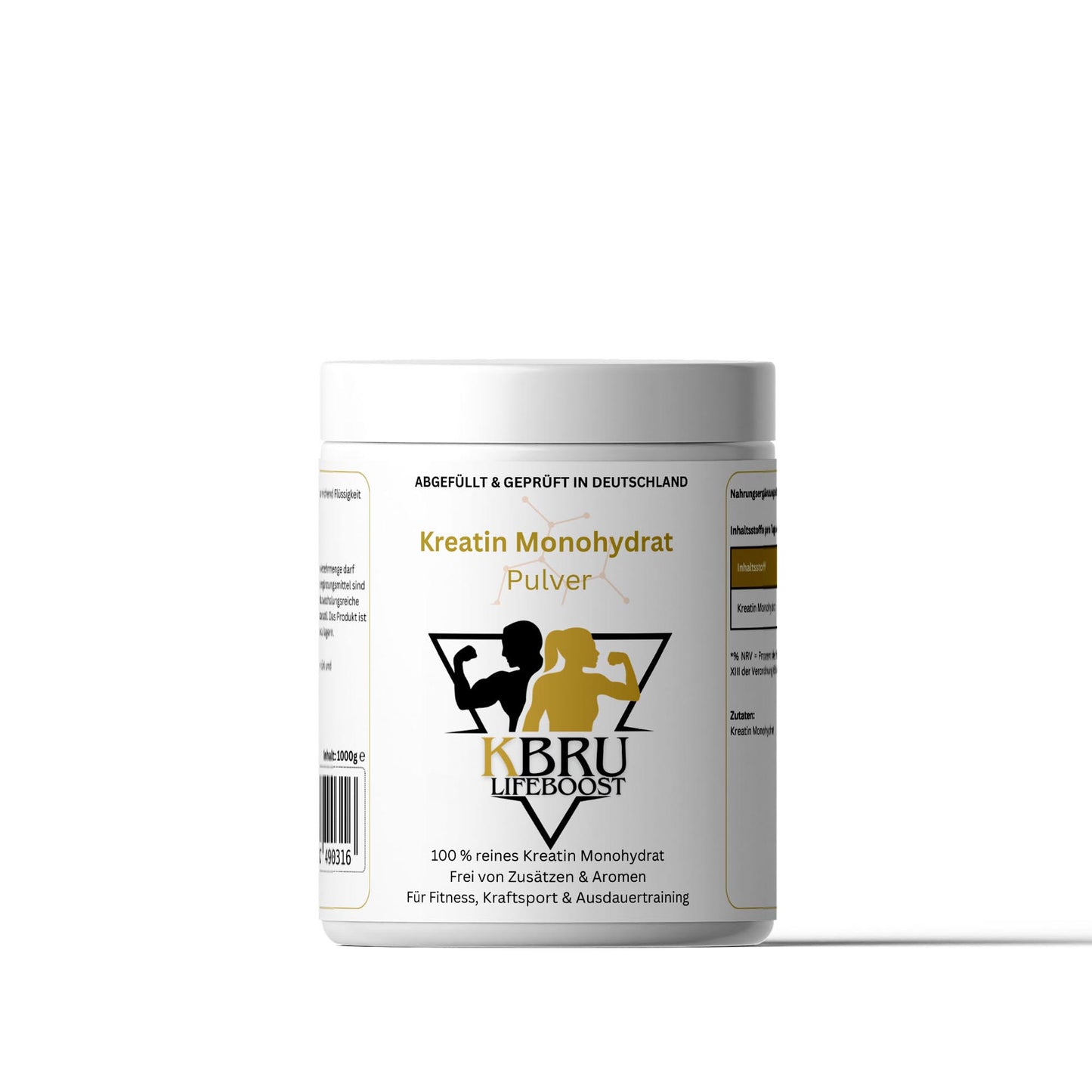 KBRU Lifeboost Kreatin Monohydrat - 1000g Pulver Sport, Fitnes, Muskelkraft, Ausdauer und Regeneration