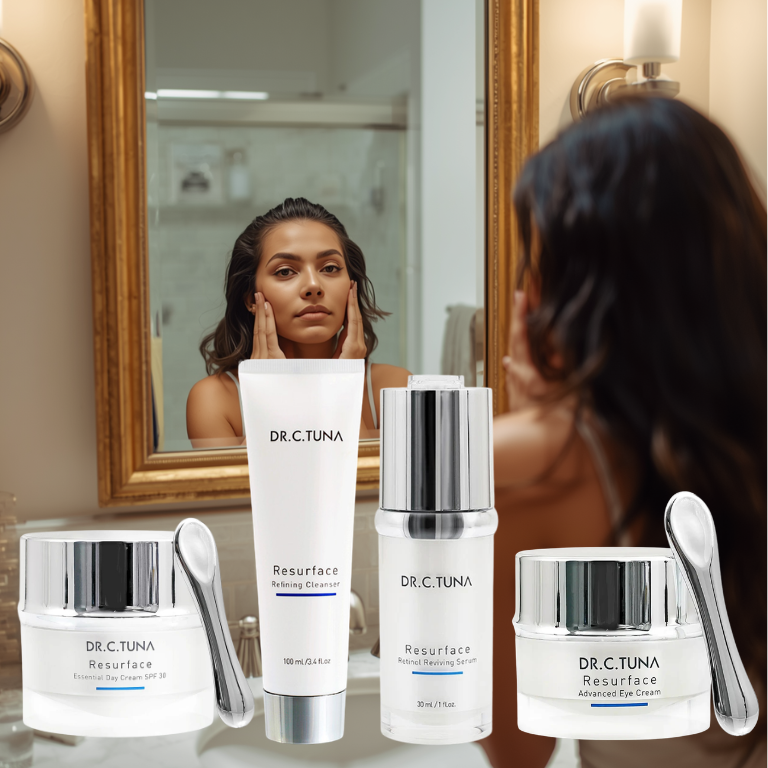 Farmasi Resurface Gesichtspflege Set 4-teilig – Retinol Anti-Aging Pflege, Serum, Tagescreme SPF30, Augencreme & Reinigungsgel I KBruShop