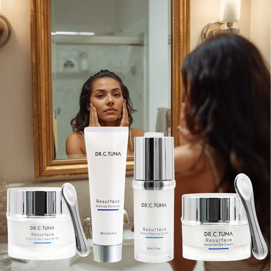 Farmasi Resurface Gesichtspflege Set 4-teilig – Retinol Anti-Aging Pflege, Serum, Tagescreme SPF30, Augencreme & Reinigungsgel I KBruShop