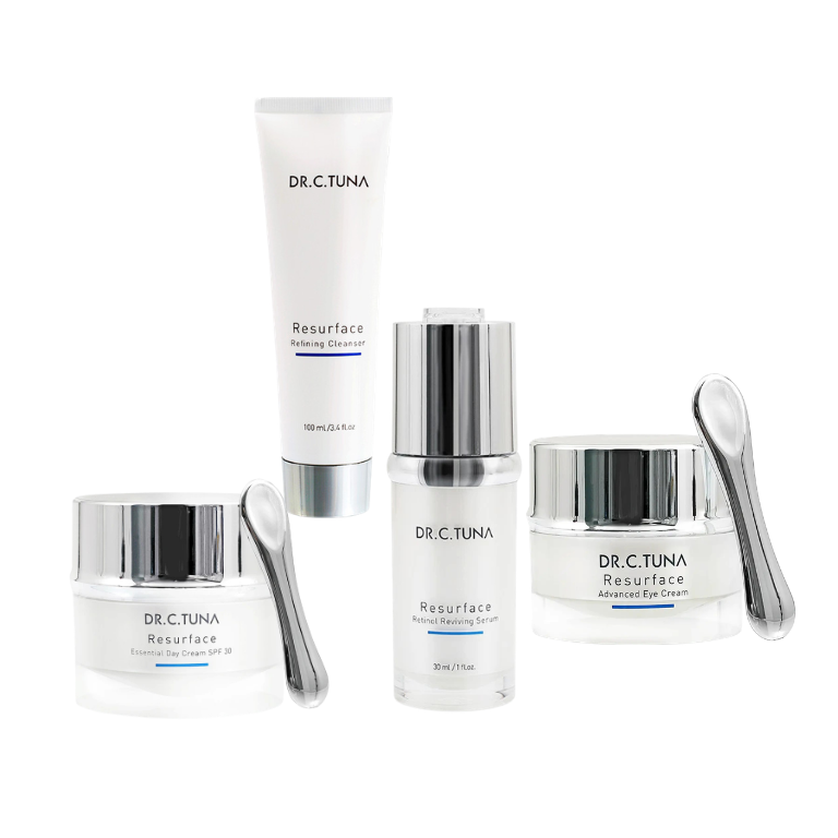 Farmasi Resurface Gesichtspflege Set 4-teilig – Retinol Anti-Aging Pflege, Serum, Tagescreme SPF30, Augencreme & Reinigungsgel I KBruShop