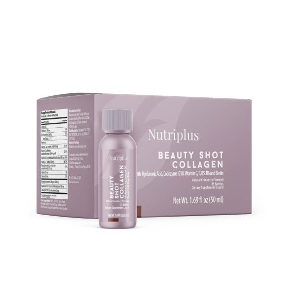 Nutriplus Beauty Shot Kollagen 15x50 ml | 5500 mg Kollagen + Hyaluronsäure, Biotin, Q10 & Vitamin C | Trinkkollagen Cranberry